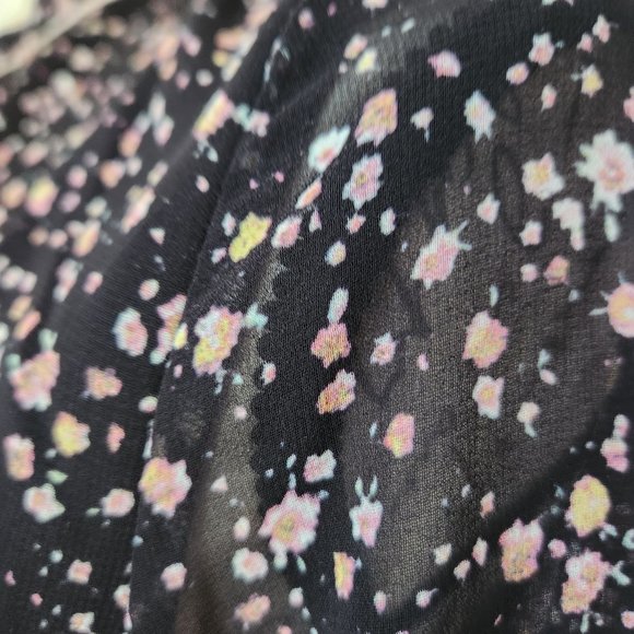 AllSaints Kay Floral Motif Sheer Chiffon Mini Dress Long Sleeve Black Pink - Picture 4 of 11